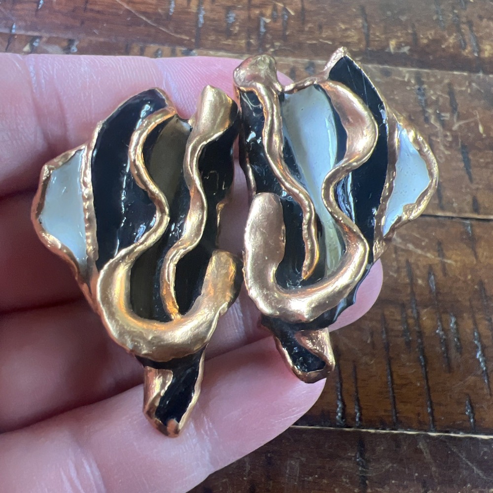 Vintage 80s Statement Clip On Earrings Abstract Sculptural Amy Lacombe?